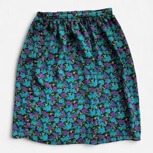 Vintage Notations Bright & Colorful Teal Aqua & Purple Flowers Print Skirt